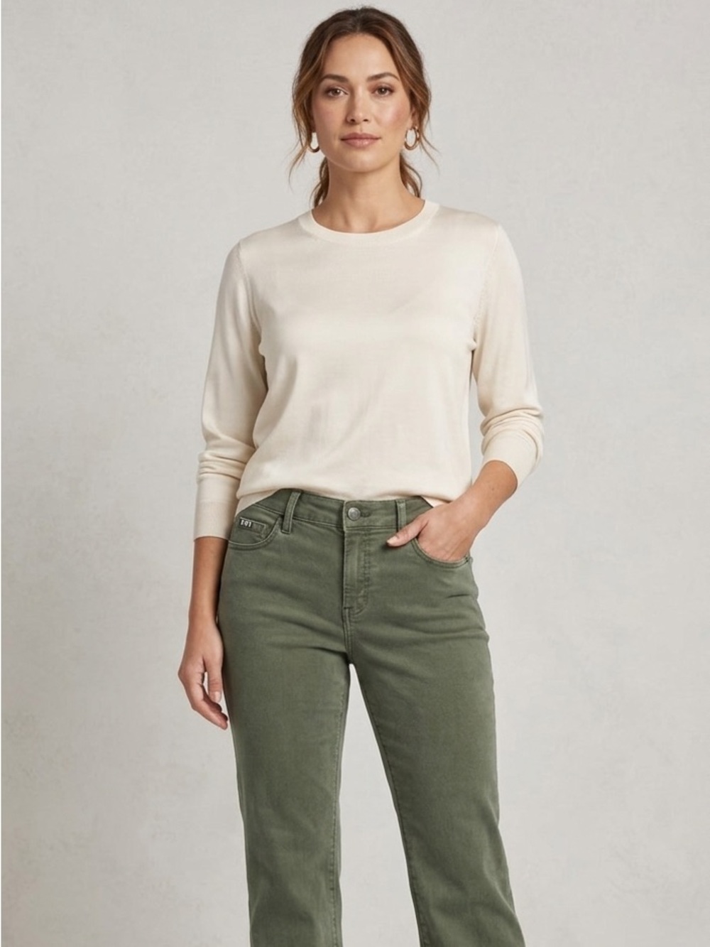 NYDJ Women's Olive Green Wide-Leg Jeans